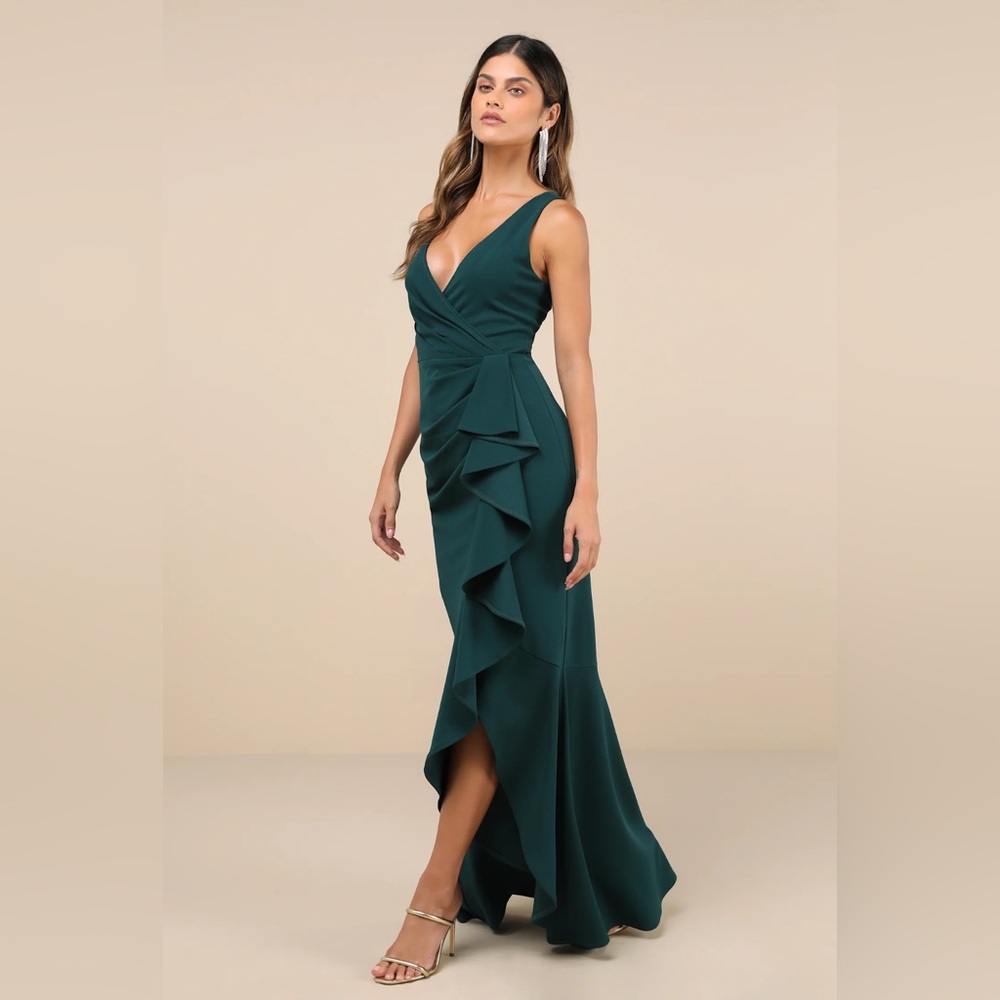 Lulus Emerald pleated high low maxi dress